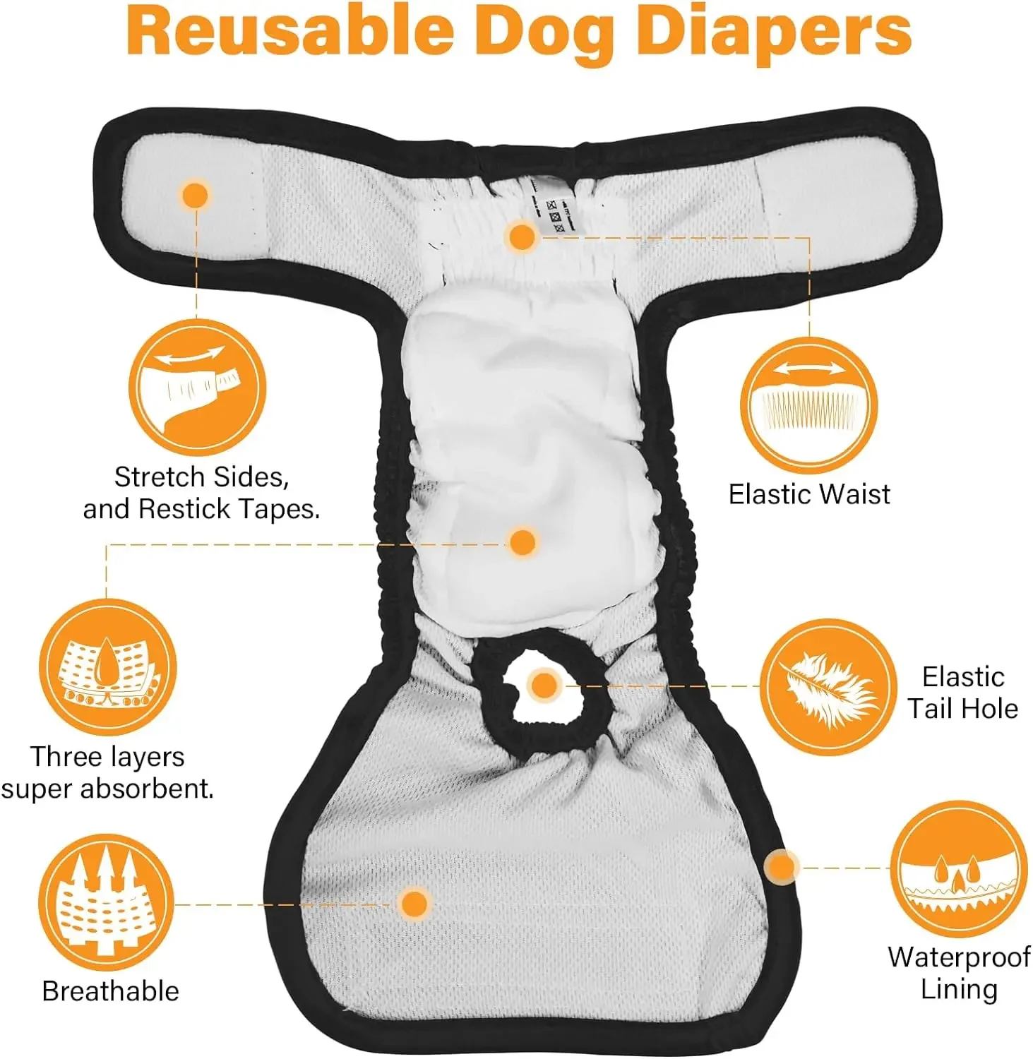 Pañales reutilizables y lavables para perros femeninos para incontinencia y menstrual, bragas sanitarias, tallas pequeñas/medianas/grandes - imagen 3