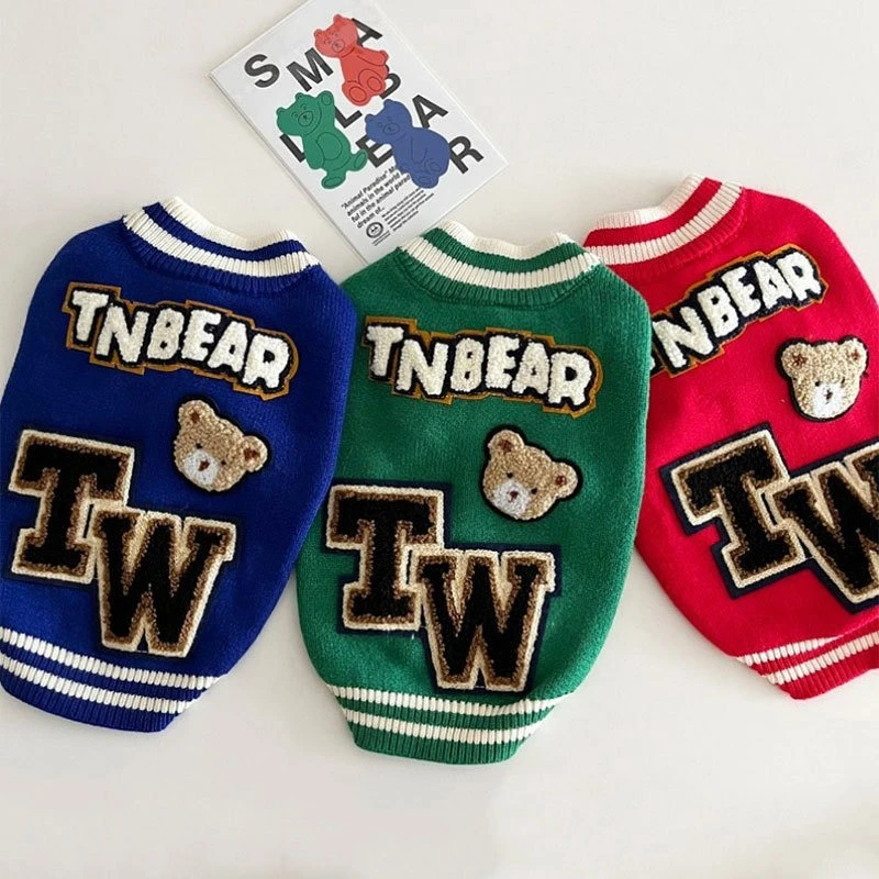 Suéteres de punto de invierno para Bulldog Francés, ropa cálida de lana de oso de dibujos animados para gatos, cárdigan para caminar, chaqueta para cachorros pequeños y medianos