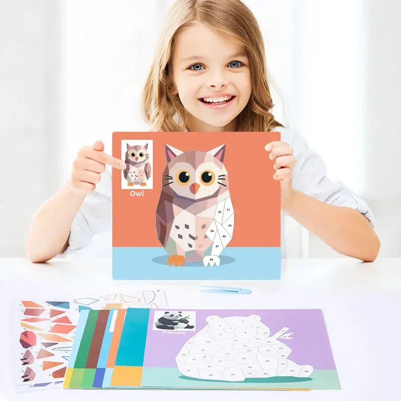 Pegatinas de rompecabezas de animales 3D, conjunto de arte de Collage creativo hecho a mano con papel autoadhesivo, regalos educativos para la vuelta a la escuela - imagen 3