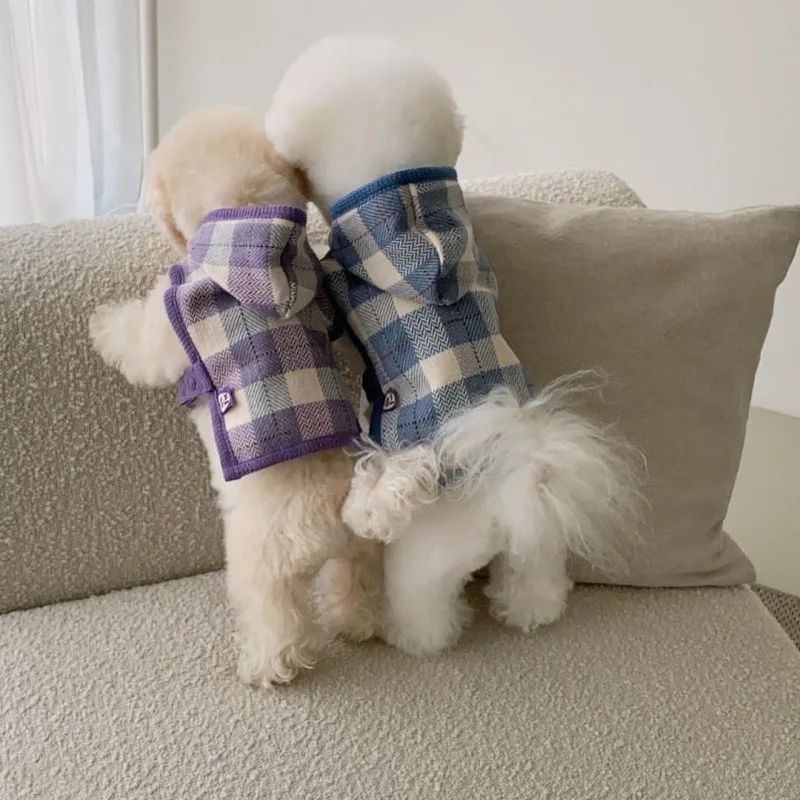 Capa a cuadros con capucha para perro pequeño, chaleco cálido para mascota, cachorro, gato, Teddy Schnauzer, perro pequeño, otoño e invierno - imagen 2