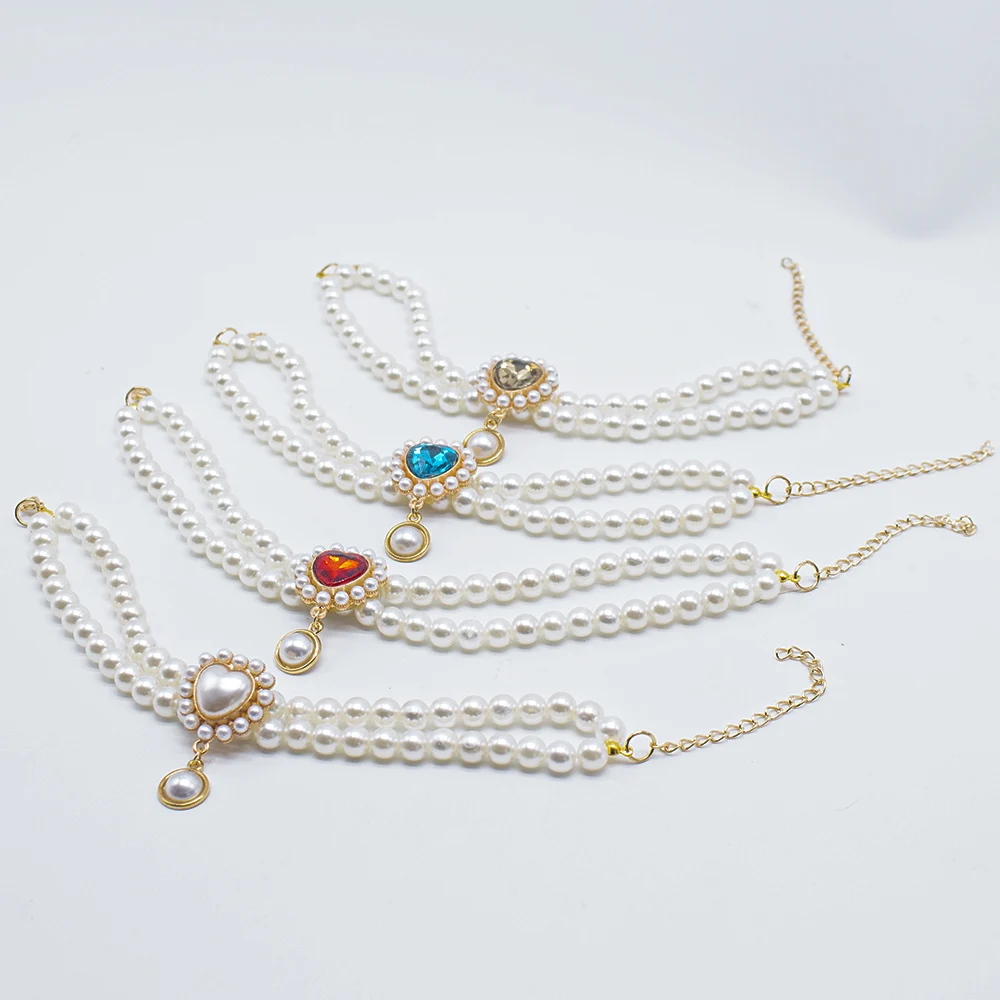 Collar de perlas de lujo para perros y gatos, 2 filas, Collar para perros pequeños, gatos, Yorkie, boda, cumpleaños, disfraz, joyería de cristal, accesorios para mascotas