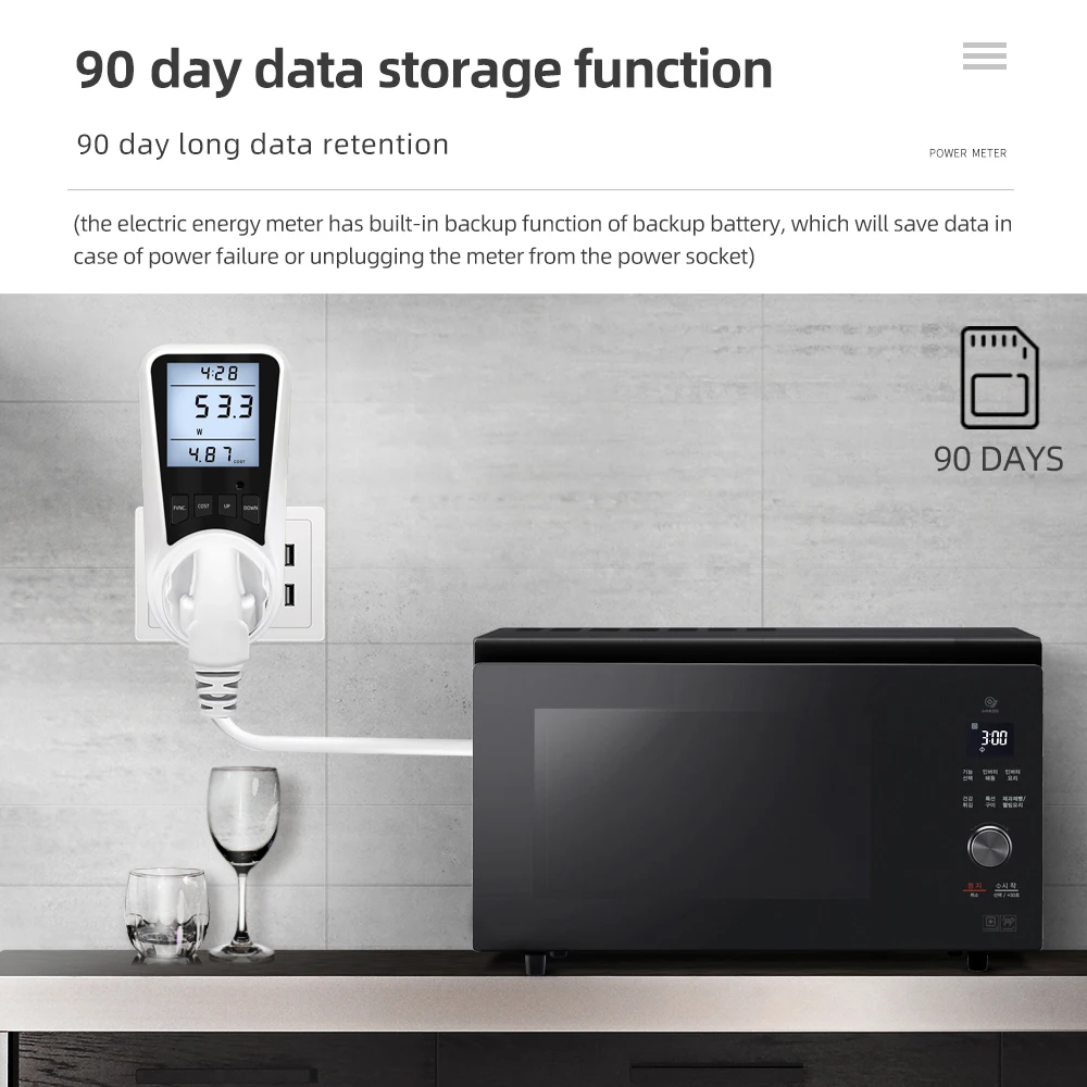 Toma de vatímetro Digital, medidor de potencia de 220V y 110V CA, medidor de consumo de energía eléctrica, enchufe de la UE BR FR AU US UK IT TH Kwh vatage - imagen 5