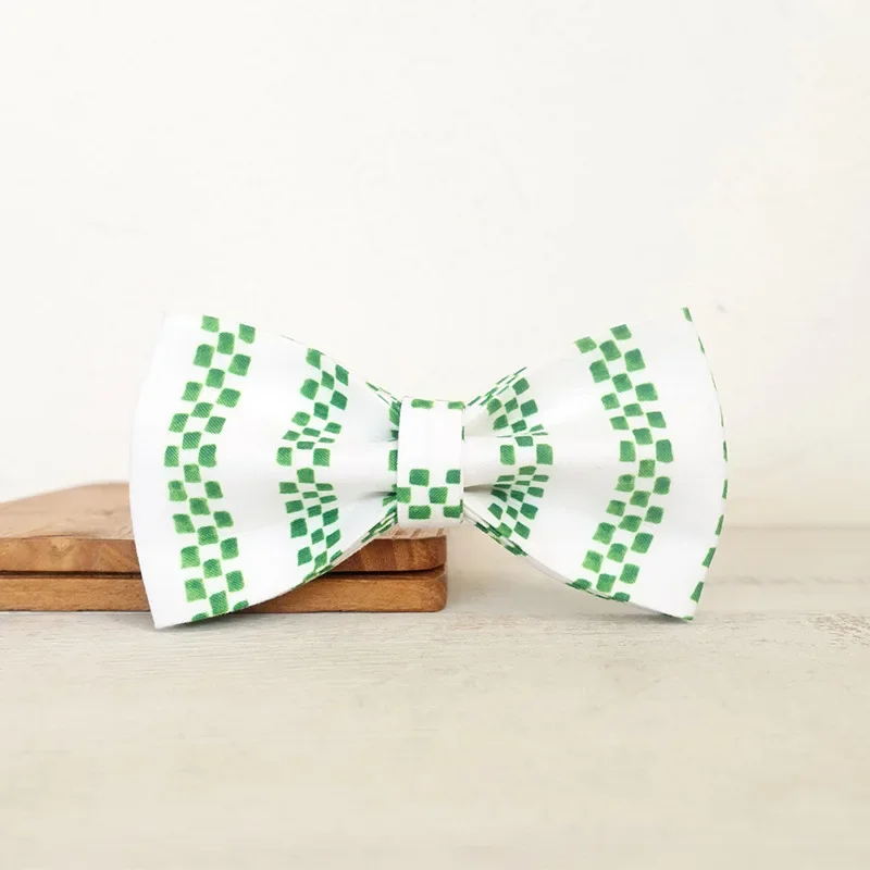 Pajarita para perro con forma de cubo de bambú verde, accesorio para Collar, suministros para cachorros y gatos, herramientas de aseo, pajarita Ornamental desmontable para perros - imagen 3