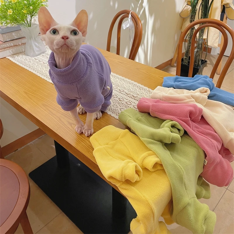 Abrigo polar para gato Sphynx, sudadera cálida, mono de 4 patas para gatitos, perros, ropa de descanso suave para hombre, suéter Devon Rex