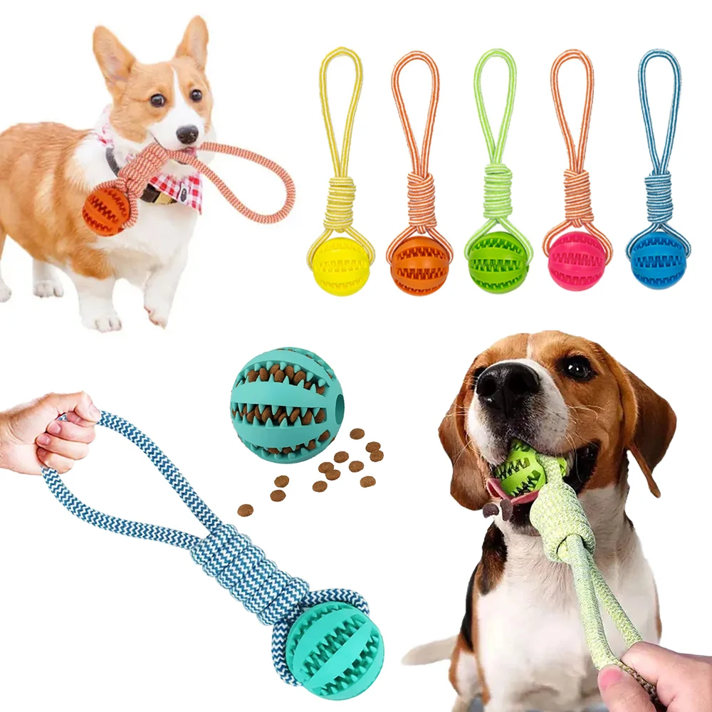 Pelota de juguete para perros con cuerda, pelotas interactivas con fugas para perros pequeños y grandes, juguetes para masticar resistentes a mordeduras, accesorios para entrenamiento de cachorros para mascotas - imagen 3