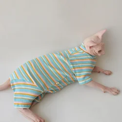 Abrigo ligero azul a rayas para gato Sphynx y Devon Rex – cálido
