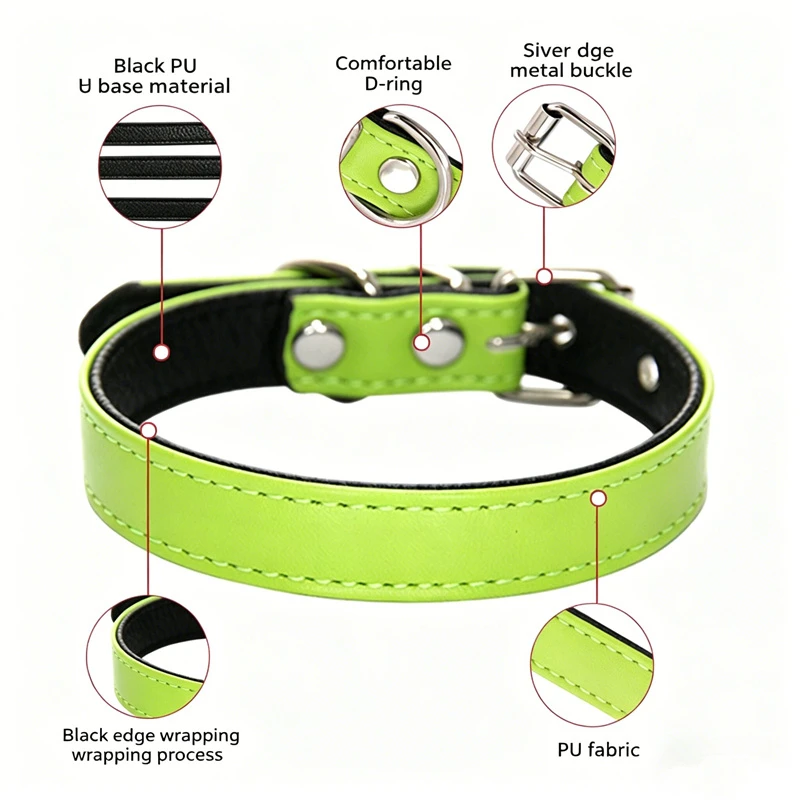 Collar de cuero acolchado transpirable para perros y gatos cómodo - imagen 2