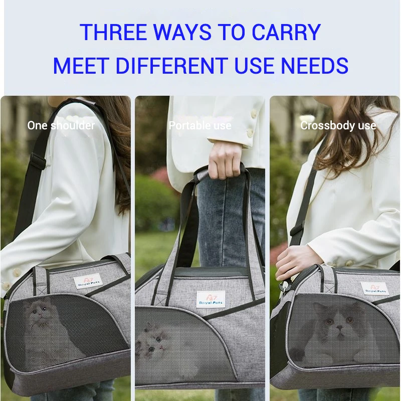 Bolso portátil de hombro y mano para mascotas, portador de viaje plegable, malla transpirable espaciosa, tela Oxford duradera, cómodo para gatos - imagen 3