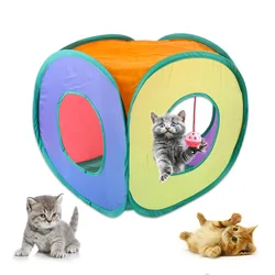 Túnel para gatos con cubo interactivo – Juguete plegable arcoíris