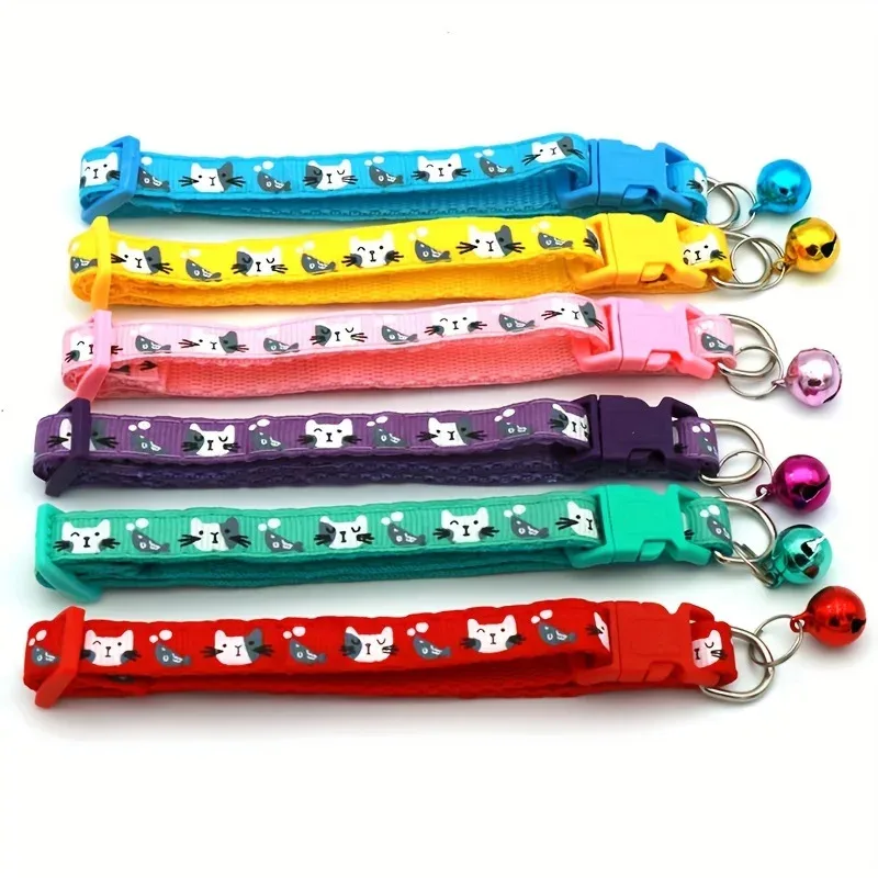 Collar de gato estampado personalizado con campana, collares ajustables para cachorros y gatitos, placa con identificación grabada gratis, hebilla de seguridad antipérdida, 1 ud. - imagen 3