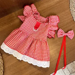 Vestido a cuadros de algodón con lazo para perro – Chihuahua y Bichon