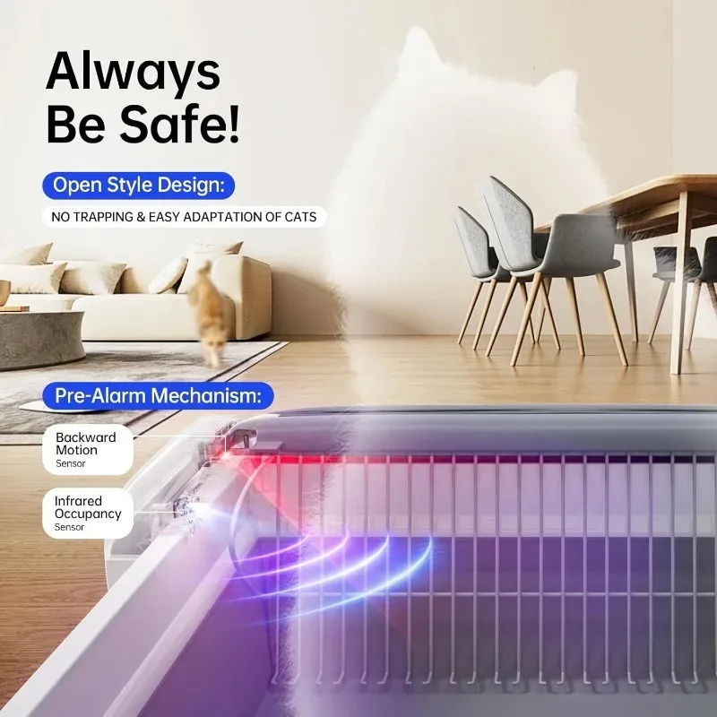 Caja de arena inteligente automática para gatos, bandeja de arena abierta semicerrada, arenero para gatos autolimpiante, inodoro para gatos, suministros grandes para mascotas - imagen 4