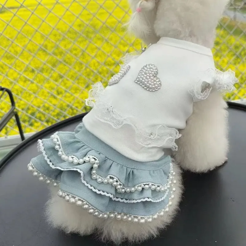 Conjunto de camisa encaje y falda vaquera para gatos y perros pequeños - imagen 4