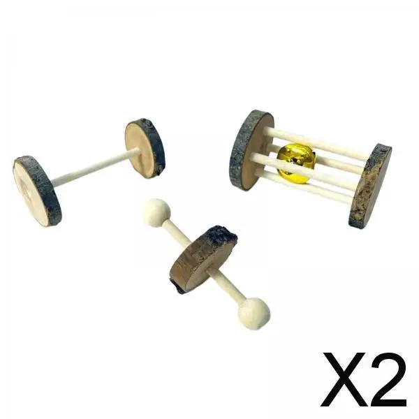 2X 3Pcs Wooden Unicycle for Guinea Pigs Grinding Toy Hamster Roller Toys