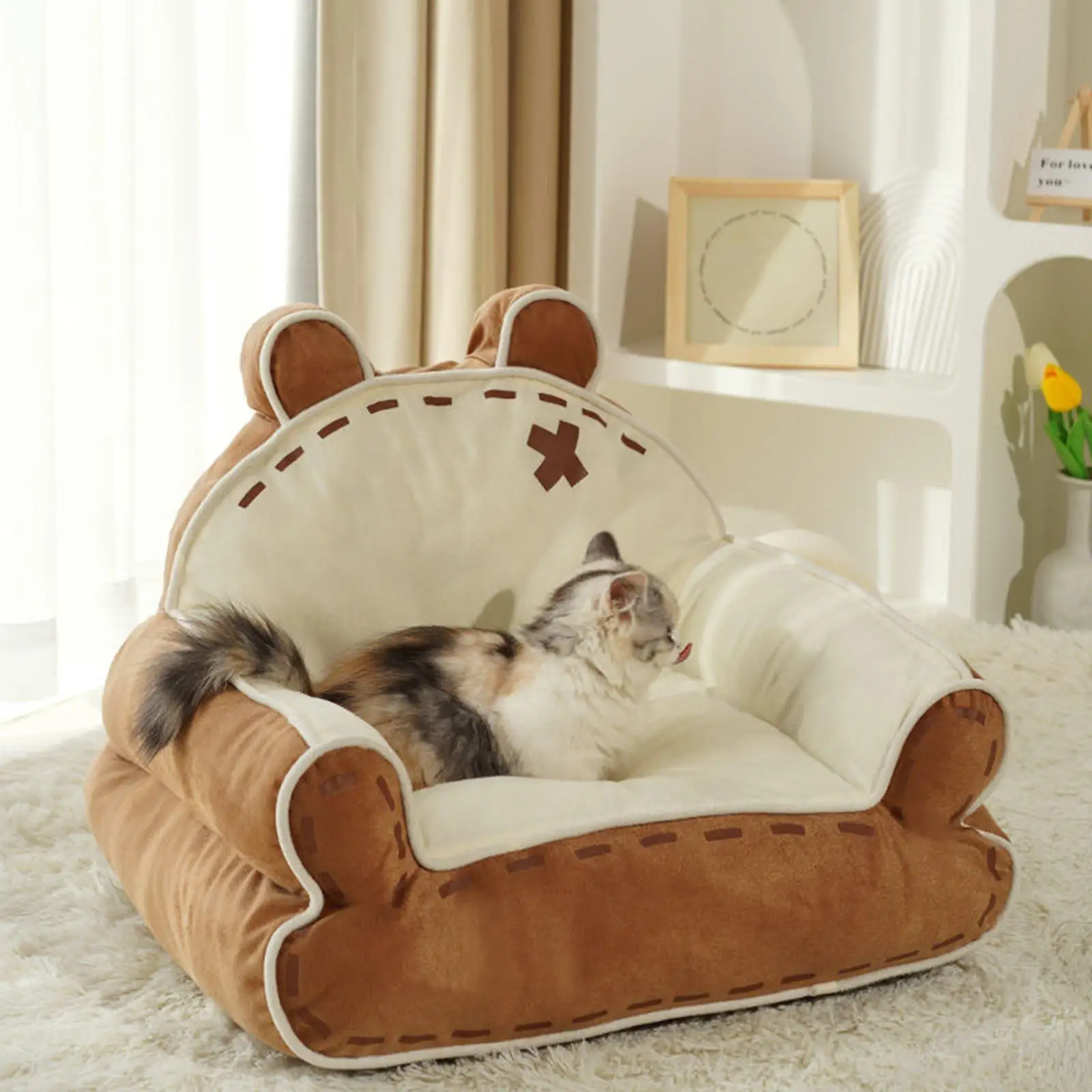 Pet Sofa Cat Couch Bed Cartoon Little Bear Shape Kitty Cozy Cave Sofa Nest for Puppy Room Small Medium Dogs Cats Home