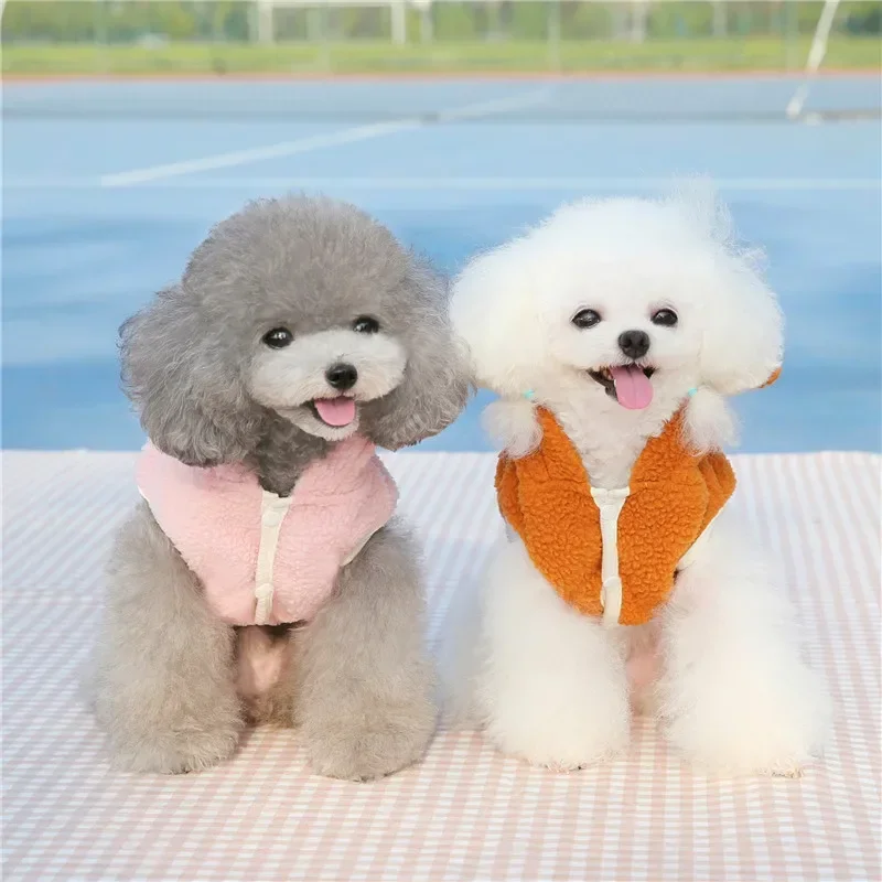 Otoño Invierno suéter con capucha para perros ropa para mascotas chaleco de pelo de cordero bordado oso de peluche ropa para mascotas ropa para cachorros - imagen 3