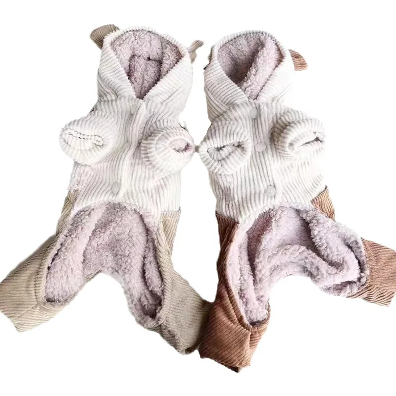 Mono de otoño e invierno para mascotas, Teddy para perros pequeños, chaqueta con tirantes de oso de peluche de pana para otoño e invierno, ropa para cachorros, pantalones de terciopelo - imagen 5