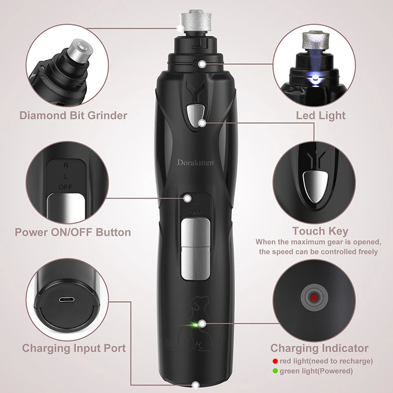 Molinillo de uñas eléctrico LED para mascotas, cortaúñas para perros, recargable por USB, cortador de uñas, recortador de aseo, suministros para perros - imagen 5
