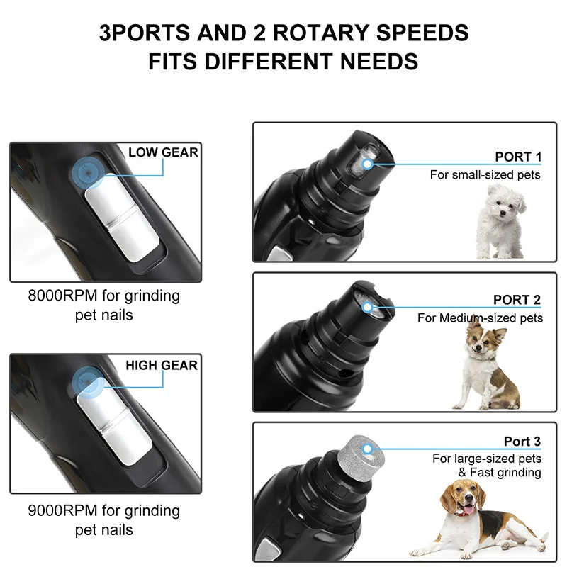Molinillo de uñas eléctrico LED para mascotas, cortaúñas para perros, recargable por USB, cortador de uñas, recortador de aseo, suministros para perros - imagen 2
