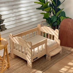 Cama nido de madera para perros y gatos – Almohadilla lavable desmontable