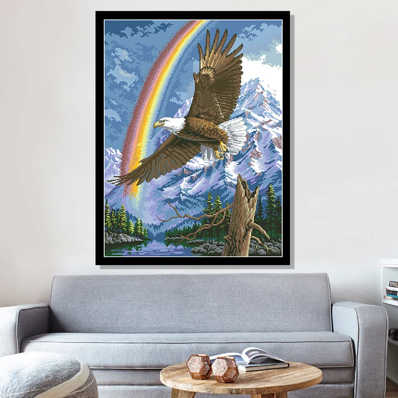 Kits de patrones de punto de cruz de arcoíris y águila, DMC, lienzo bordado, juegos de costura, 11CT, 14CT, manualidades, decoración del hogar - imagen 3