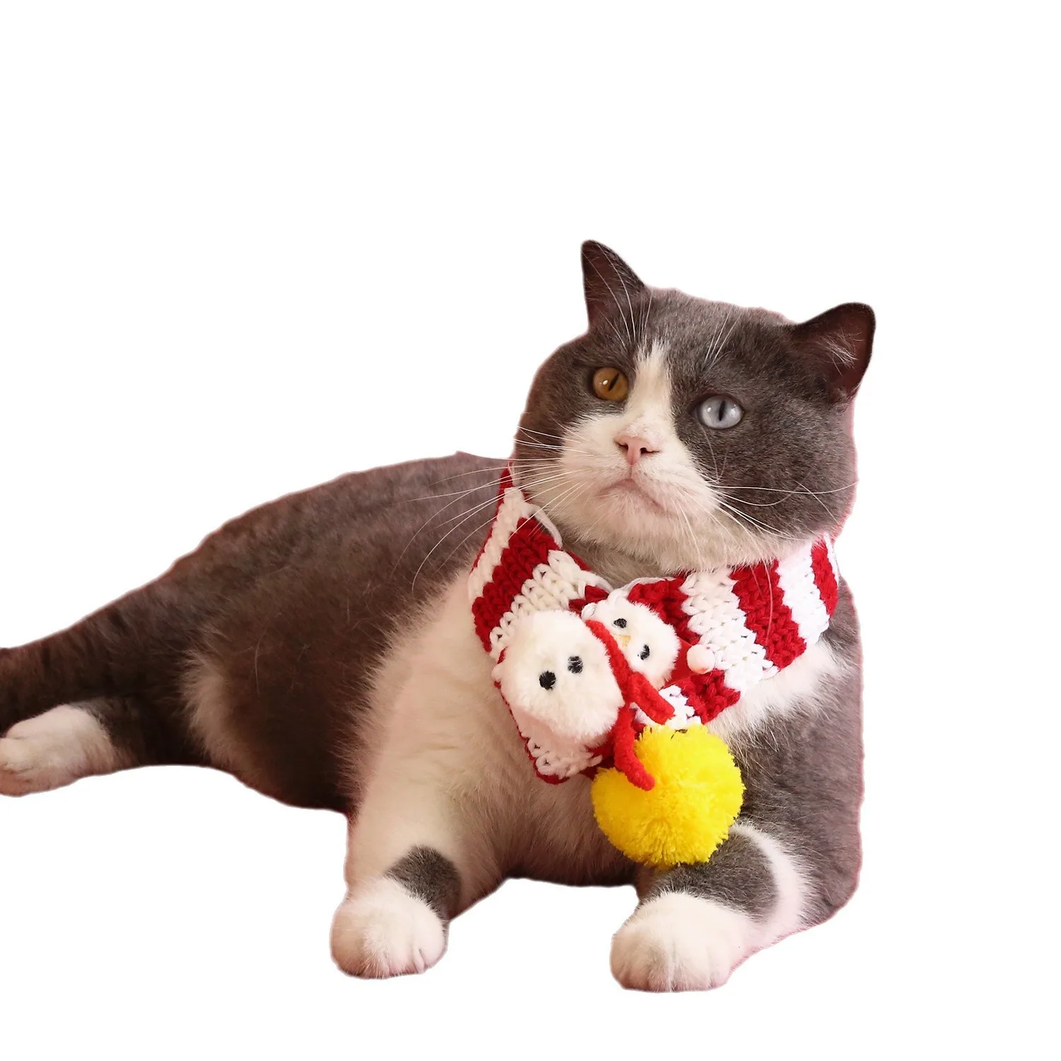Bufanda navideña de hilo para mascotas, bola a rayas, árbol de Navidad, muñeco de nieve, Reno, sombrero de dibujos animados, accesorios, bufanda para perro, accesorios para cachorros - imagen 5