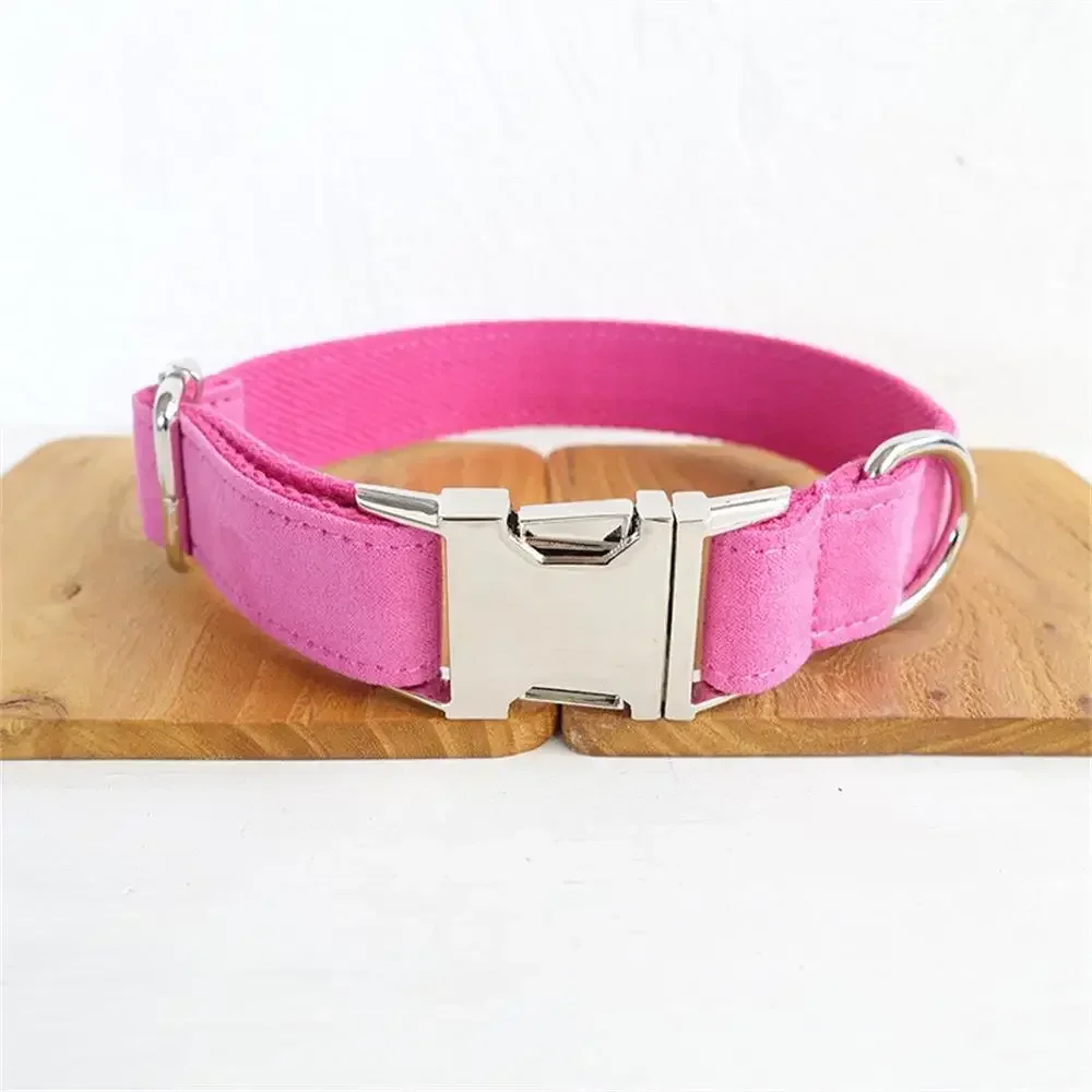 Collar de perro personalizado con grabado gratuito, correa para mascotas a juego, hebilla de Metal de contactos personalizados, Collar para mascotas de terciopelo rosa - imagen 2