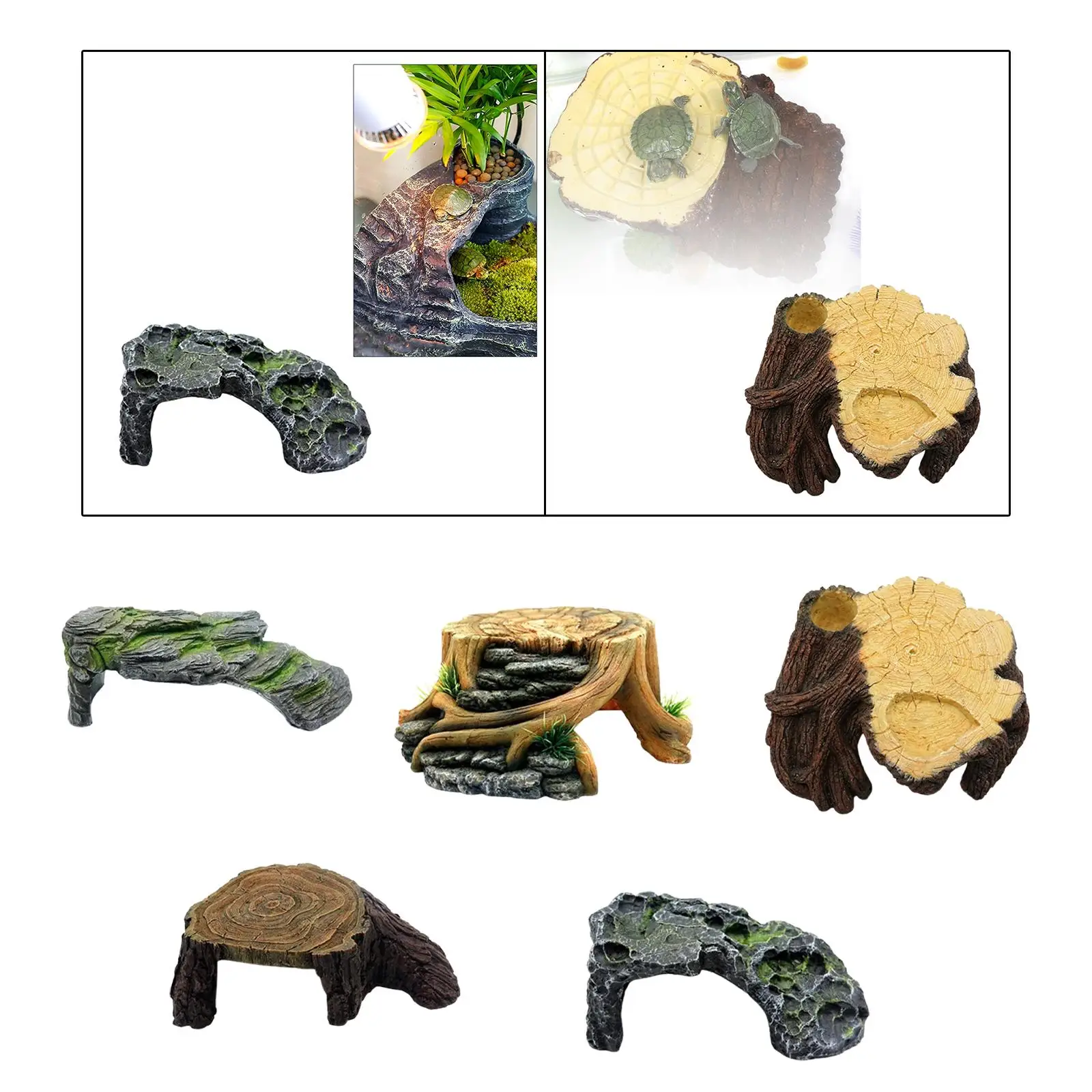 Reptile Hideout Cave, Resin Aquarium Decoration, Decorative Turtle Basking Platform, Aquarium Fish Tank Decoration for Snake