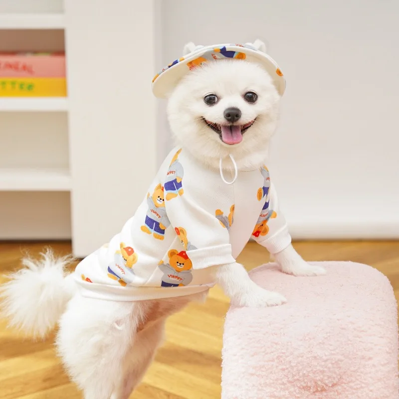 Sudadera polar con estampado de oso de dibujos animados para perros pequeños, monos protectores de otoño e invierno para gatitos, ropa transpirable para cachorros Corgi - imagen 2