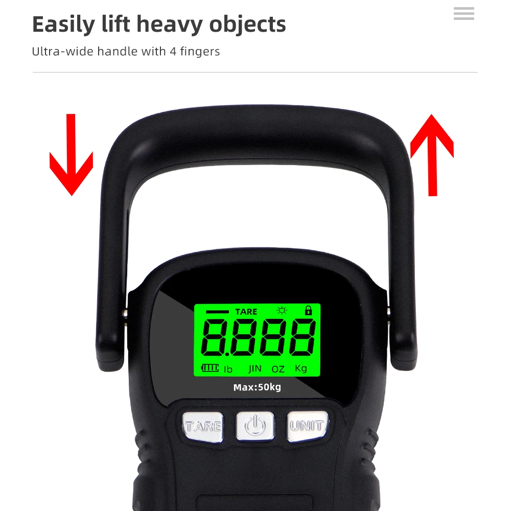 Gancho colgante portátil de 50kg/5g, báscula Digital con pantalla LCD retroiluminada para pesca, viaje, pesaje electrónico KG/OZ/TEMP - imagen 3