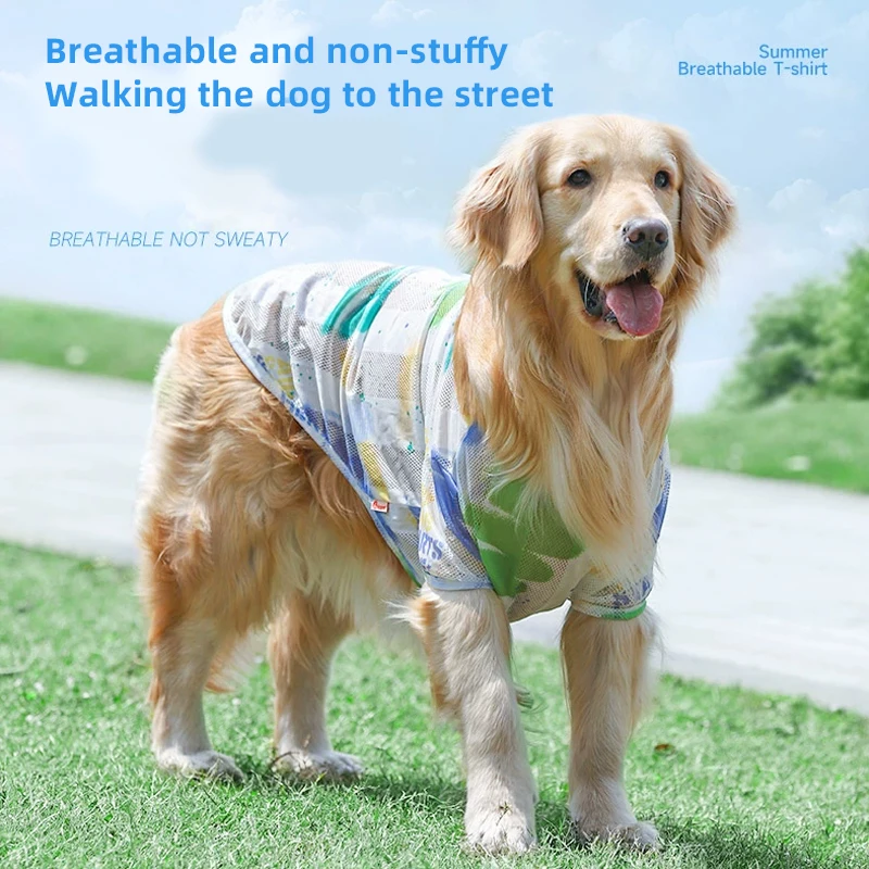 HOOPET Chaleco refrescante de verano para perros para razas medianas, camisa antisuciedad de malla transpirable, ropa elástica de moda para mascotas para fronteras - imagen 4