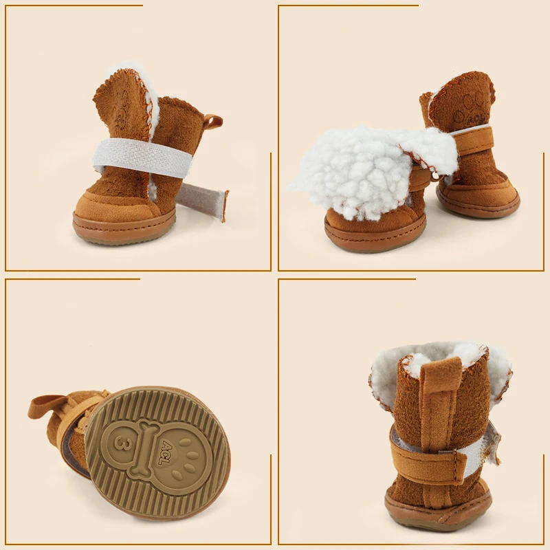 Botas impermeables de invierno para perros, suela de goma antideslizante y forro polar cálido para perros pequeños y medianos, 4 unids/set de botines de nieve - imagen 3