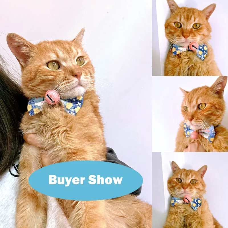 Collar ajustable de flores de cerezo para gatos, lazo con campana, cierre de separación seguro, pajarita para cachorros, accesorios para mascotas - imagen 3