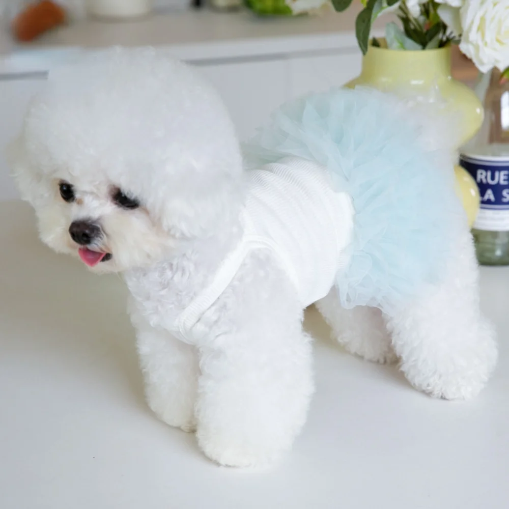 Falda acampanada con tirantes de malla para mascotas, falda tutú de capa por capa, falda de peluche para perros, ropa para mascotas, ropa para cachorros, ropa para perros pequeños - imagen 2