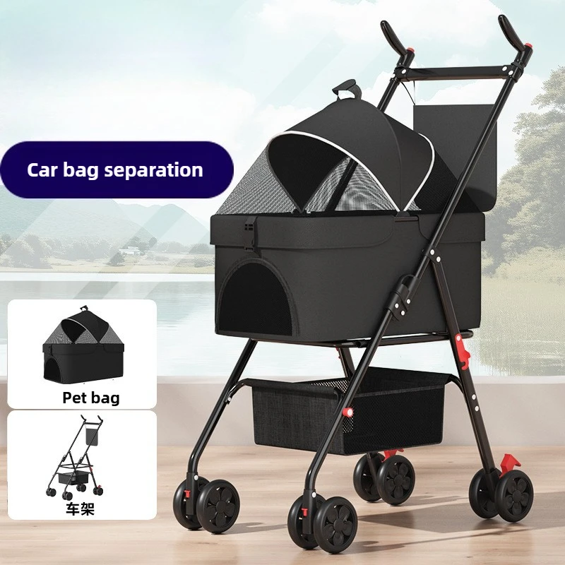 Pet Strollers Cat and Dog Cart Small and Lightweight Foldable Teddy Go Out Trolley Go Out Detachable Pet Products