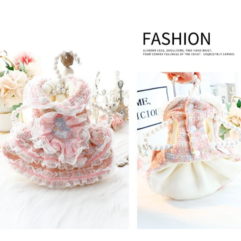 Ropa para perros Otoño e Invierno vestido grueso de princesa para gatos correas Lolita perro pequeño Teddy suministros para mascotas - imagen 5