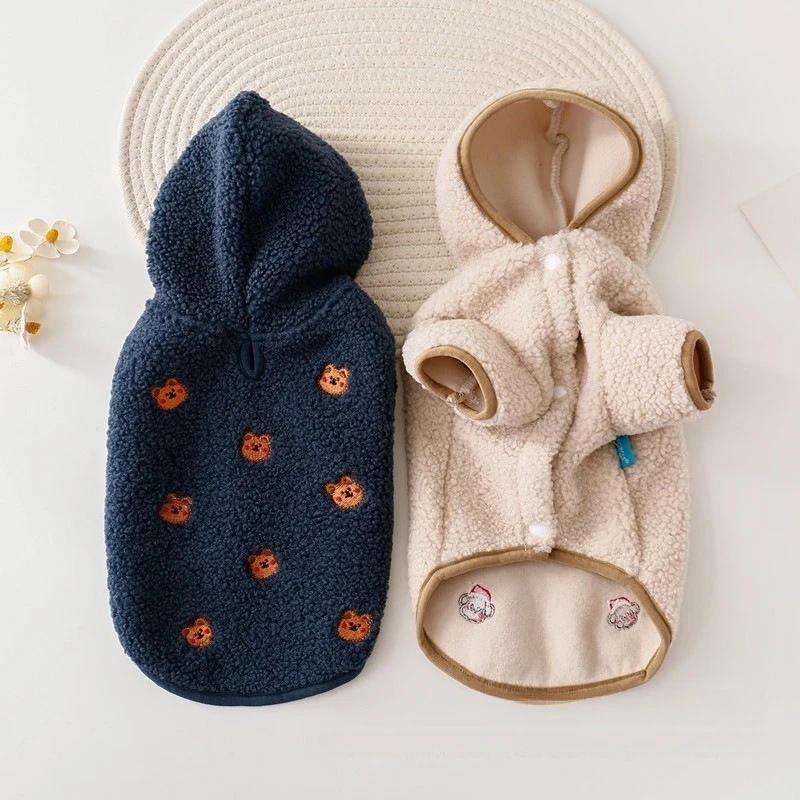 Ropa cálida de invierno para perros, sudadera con capucha de terciopelo para mascotas, sudadera de oso de peluche bordada para Bichon Schnauzer Chihuahua, trajes acogedores para mascotas