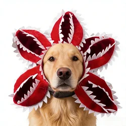 Gorro divertido de invierno para gato Demogorgon, disfraz de flor aterradora, accesorios para cumpleaños para mascotas, suministros para sombreros para perros, pegatina ajustable