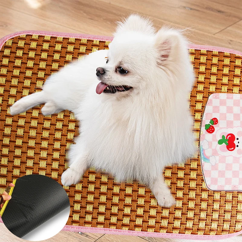 Alfombrilla de mimbre lavable y antideslizante para mascotas, esterilla de verano para gatos pequeños y medianos, almohadilla de refrigeración transpirable para cachorros y gatos, alfombrilla para dormir para mascotas