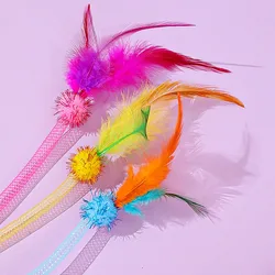 Juguete para gatos con plumas palo de malla elástica y borlas mariposa
