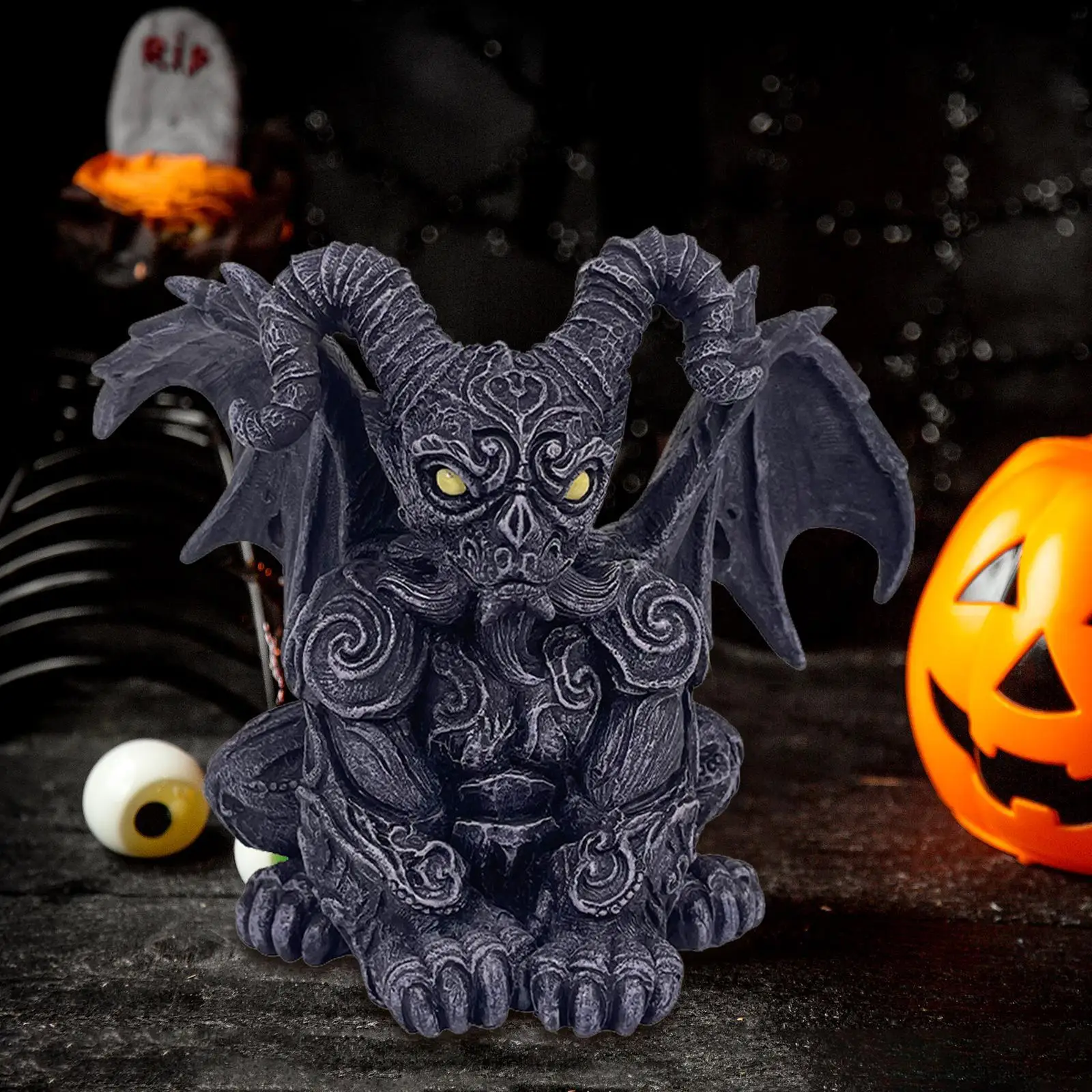 Flying Dragon Sculpture Gothic Party Supplies Creative Terror Prop Scary Dragon Figurine for Balcony Cabinet Home Room Bookshelf