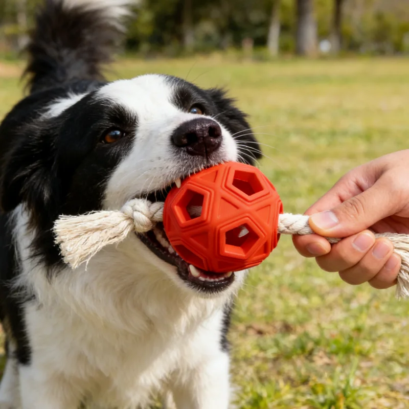 Pelota de goma con cuerda para perros – Juguete masticable dental - imagen 2