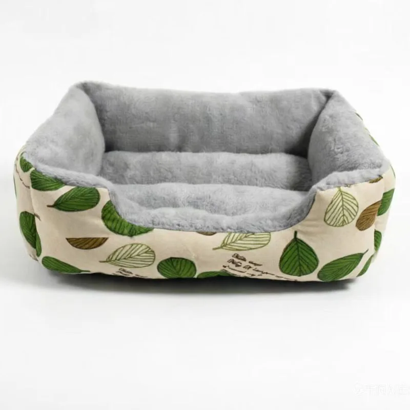 Cama franela suave estampado hojas lavable para perros y gatos - imagen 5