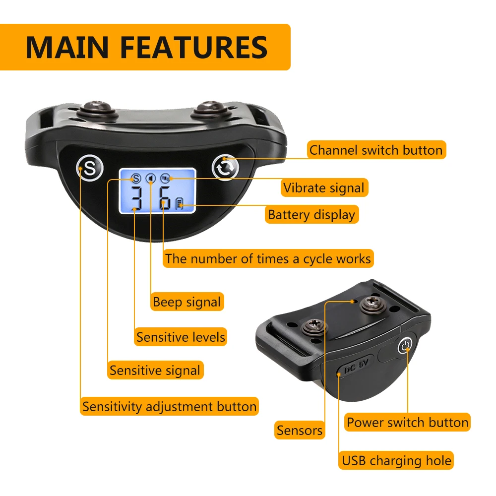 Collar para dejar de ladrar perros, 5 modos, con pantalla LED, seguro, dispositivo antiladridos automático para perros, Collar de entrenamiento vibratorio recargable - imagen 3