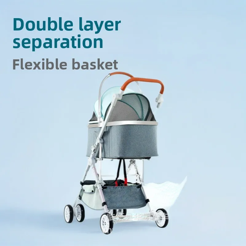 Cesta de transporte desmontable de doble capa, cochecito para mascotas, carrito plegable ajustable, suministros para gatos