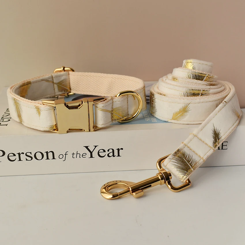 Collar blanco personalizado, tela de calidad de terciopelo para perros pequeños, medianos y grandes, piezas de Metal personalizadas, accesorio para mascotas, franela 26 - imagen 4