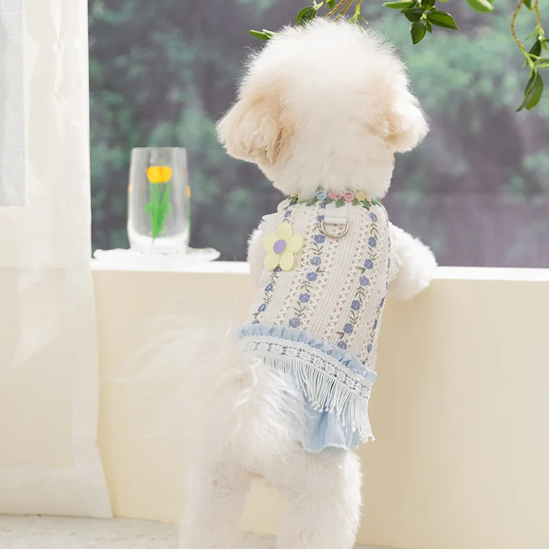 Vestido bordado para perros pequeños y gatos – Top ventilado primavera