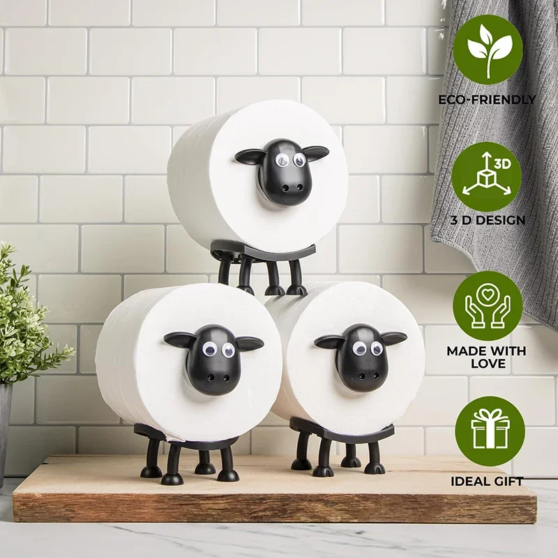 Portarrollos de papel higiénico de oveja, divertido soporte de papel higiénico de pie, juego de baño, portarrollos de oveja negra, decoración bonita para el baño, 1/3 Uds. - imagen 3