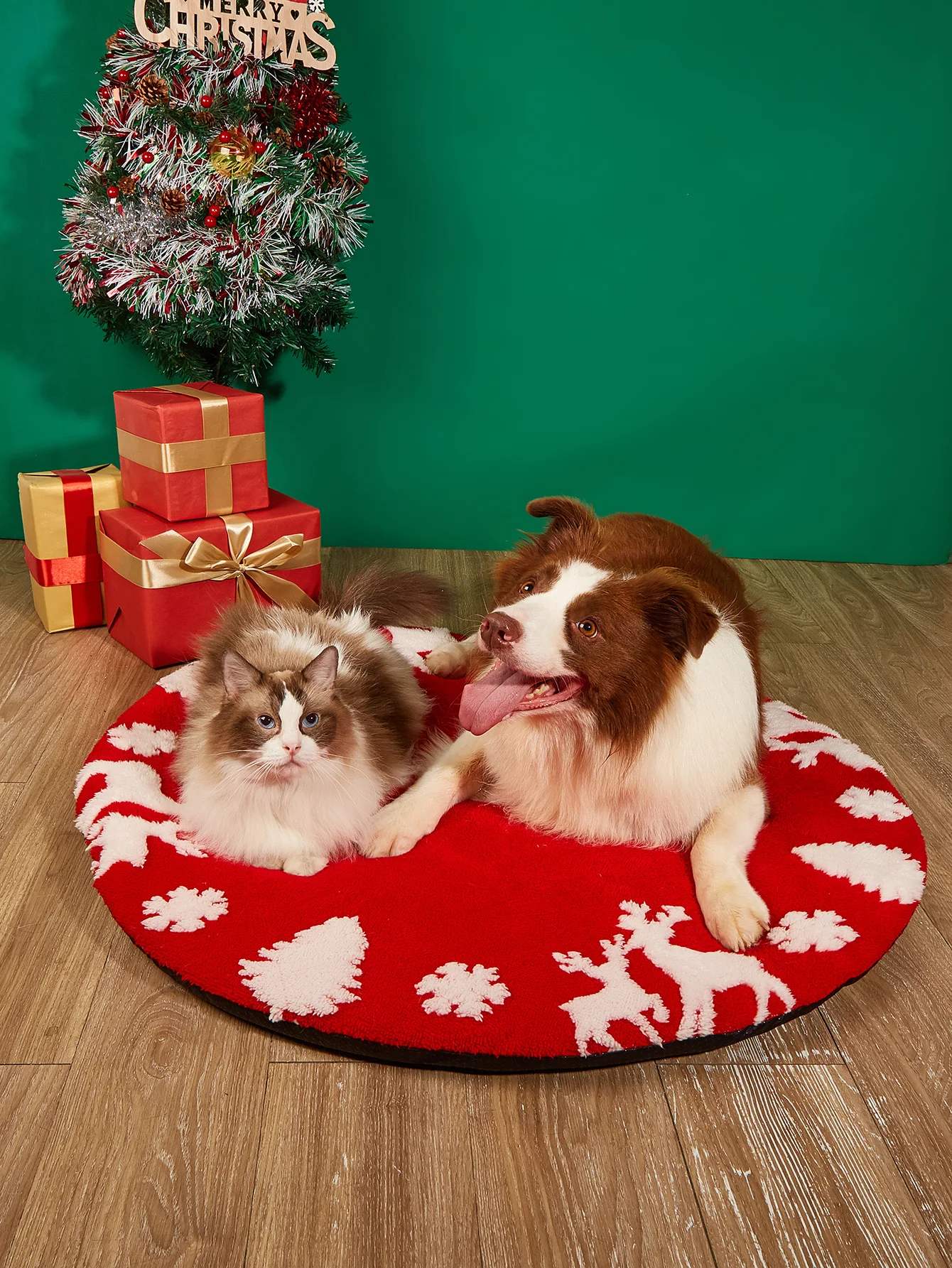 Cojín navideño con diseño de alces para gatos y perros, colchoneta de felpa para cachorros y gatitos, cama redonda para mascotas, cama para perros pequeños y medianos y gatos K