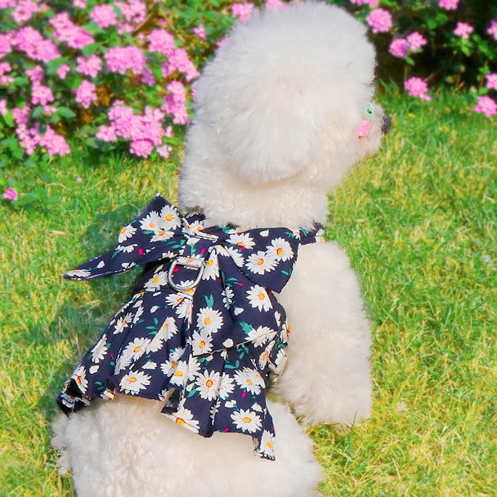 Conjunto de vestido Floral de verano para cachorros y gatos con cuerda, bonito traje estampado para gatitos, incluye ropa para mascotas con lazo para gatos y perros pequeños - imagen 2